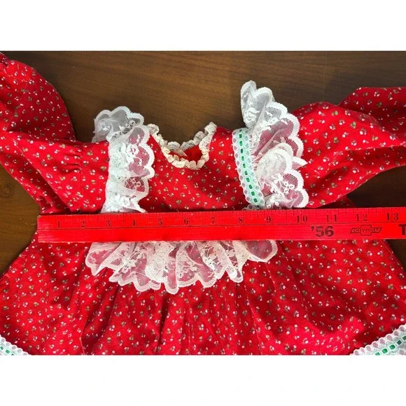 Bryan Girls Toddler Baby Christmas Dress Red Floral Lace Ruffle Button Back Vtg - Picture 7 of 7